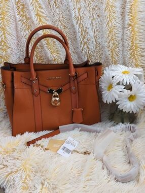 ❣️👜Michael Kors Nouveau Hamilton Leather Satchel in Burnt Orange👜❣️